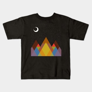 mountains landscape, starry night and waning moon Kids T-Shirt